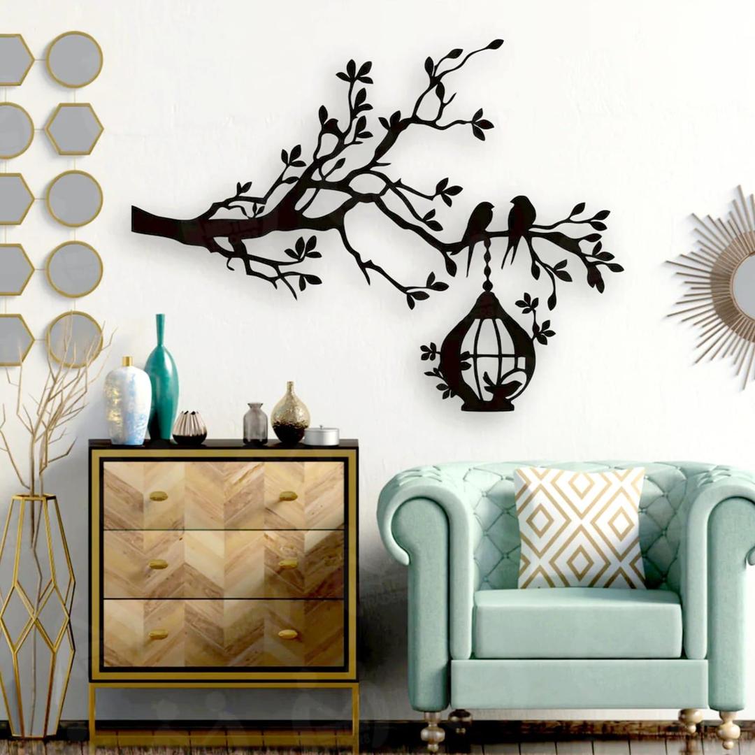 3D tree with birds on nest wall art