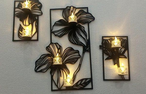 Element black flower wall decor 3 pcs set
